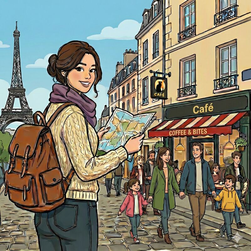 Traveler exploring a Parisian street during the day